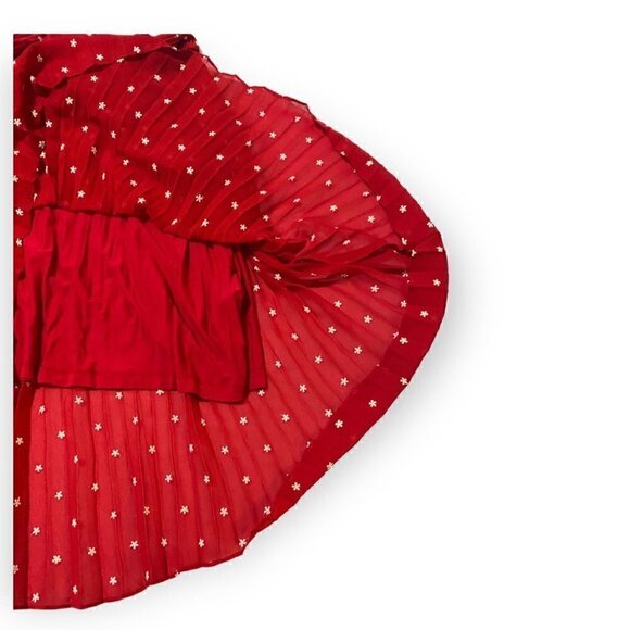 NWT MAJE Relina Flower-Embroidered Pleated Mini Dress in Red, Size 38FR - Picture 11 of 16